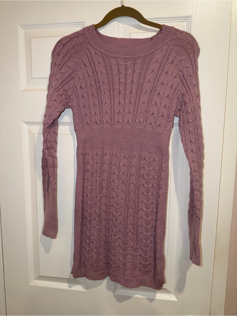 SHEIN Mauve Cable Knit Crewneck Sweater Dress